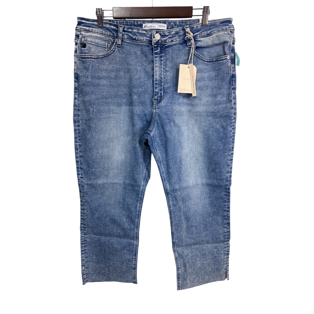 KanCan Women's High Rise Cropped Straight Jeans Raw Hem Denim 33x25 New